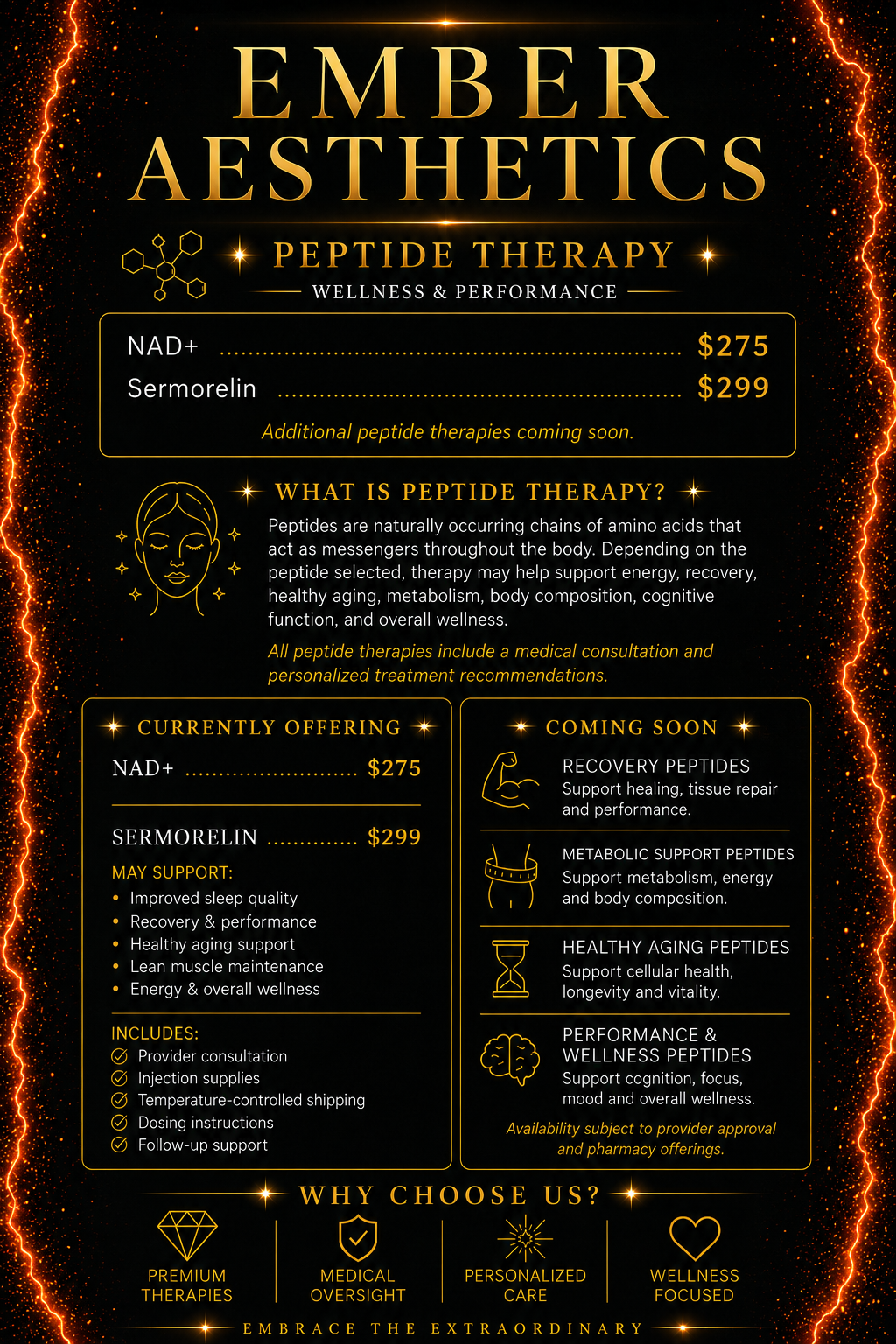 Ember Aesthetics Med Spa pricing guide listing facial treatments and injectables.